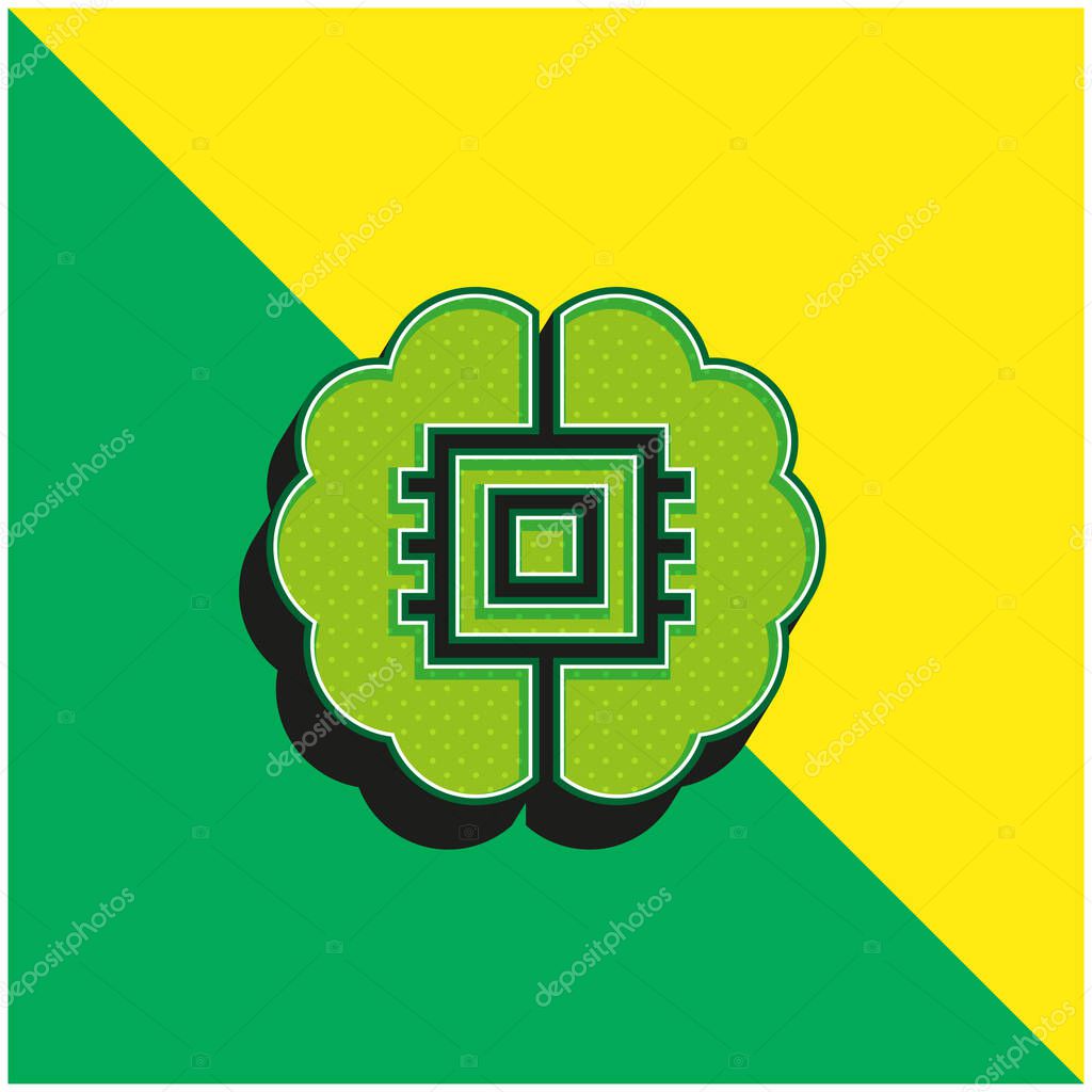 Brain Green and yellow modern 3d vector icon logo