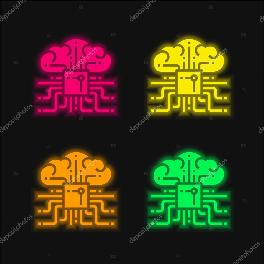 Brain four color glowing neon vector icon