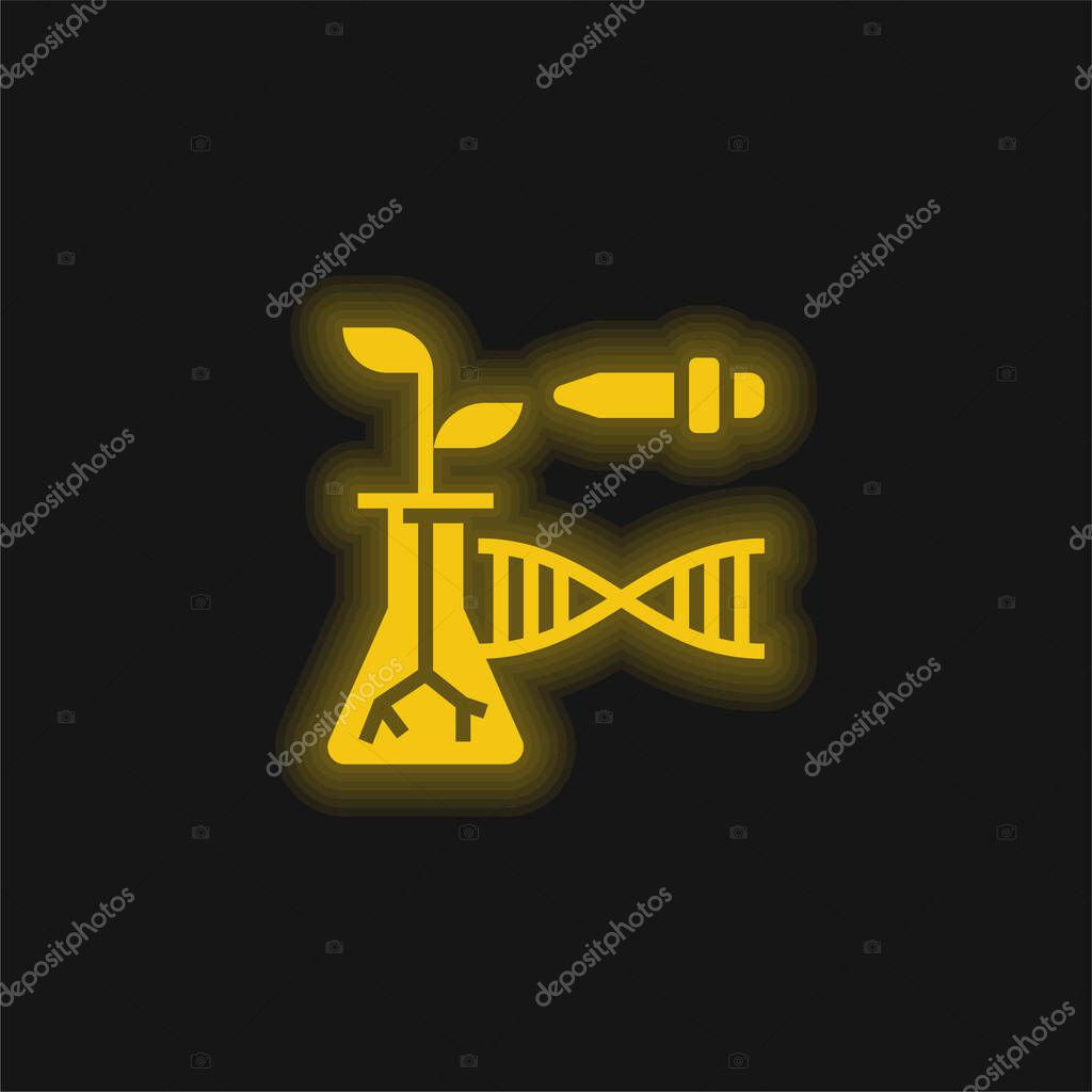Biotechnology yellow glowing neon icon