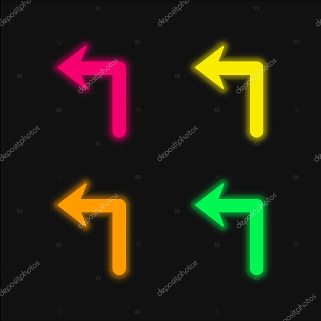 Arrow Of Large Size Turning To The Left four color glowing neon vector icon