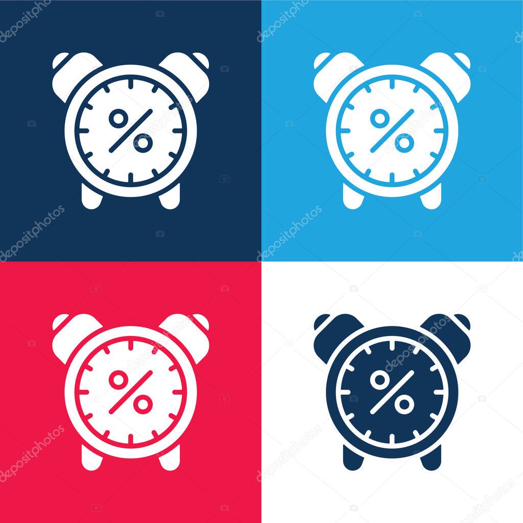 Alarm Clock blue and red four color minimal icon set