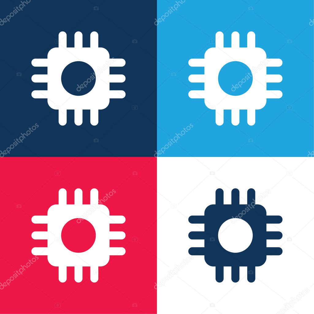 Big Processor blue and red four color minimal icon set