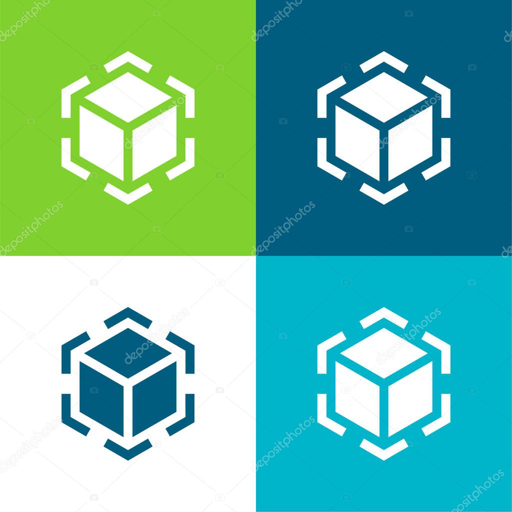 3d Modeling Flat four color minimal icon set