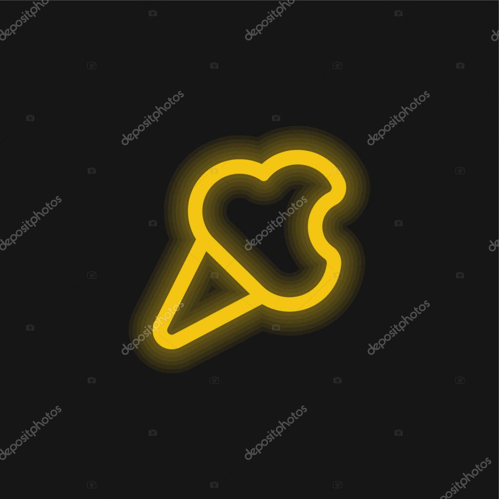 Bitten Ice Cream Cone Outline yellow glowing neon icon
