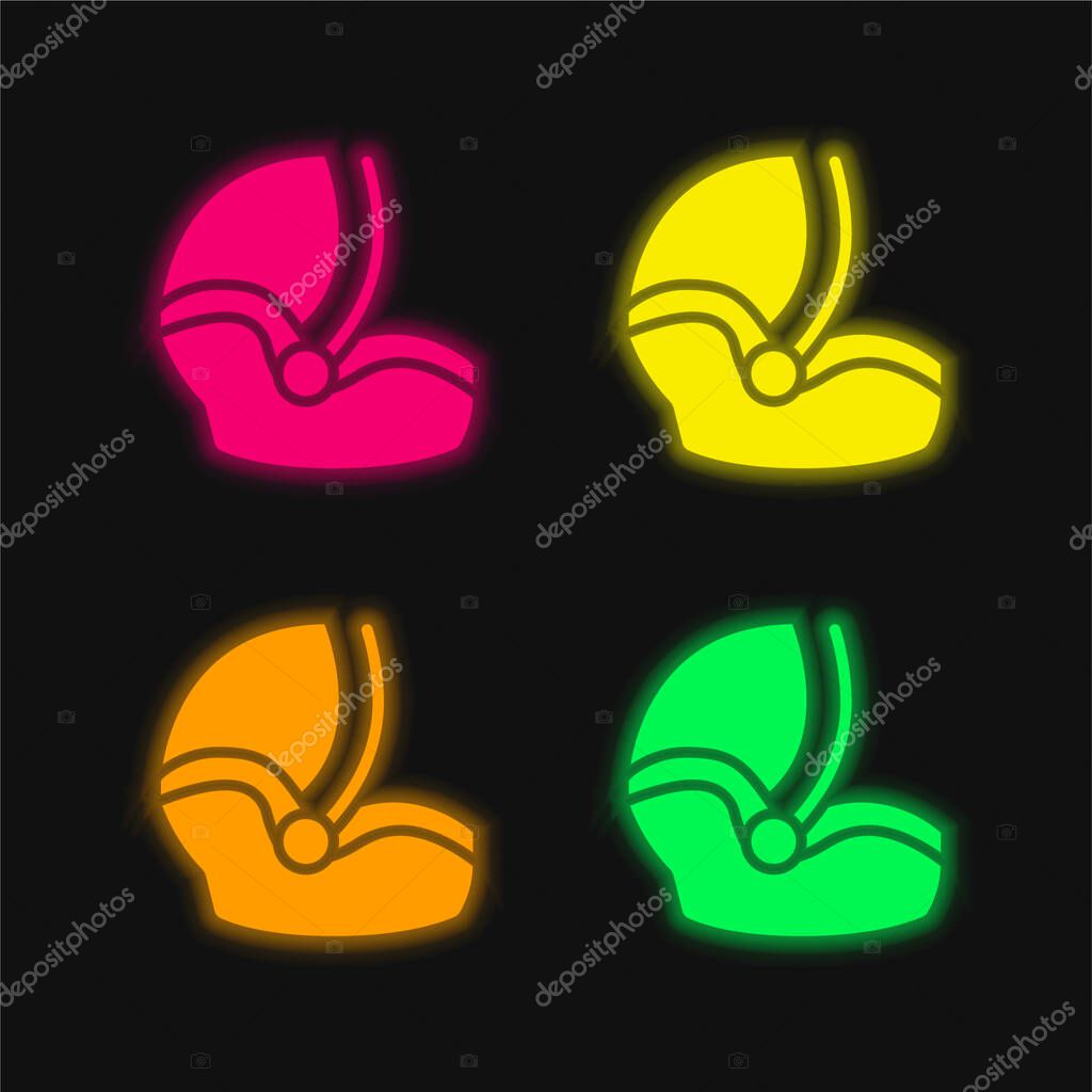 Baby Car Seat four color glowing neon vector icon