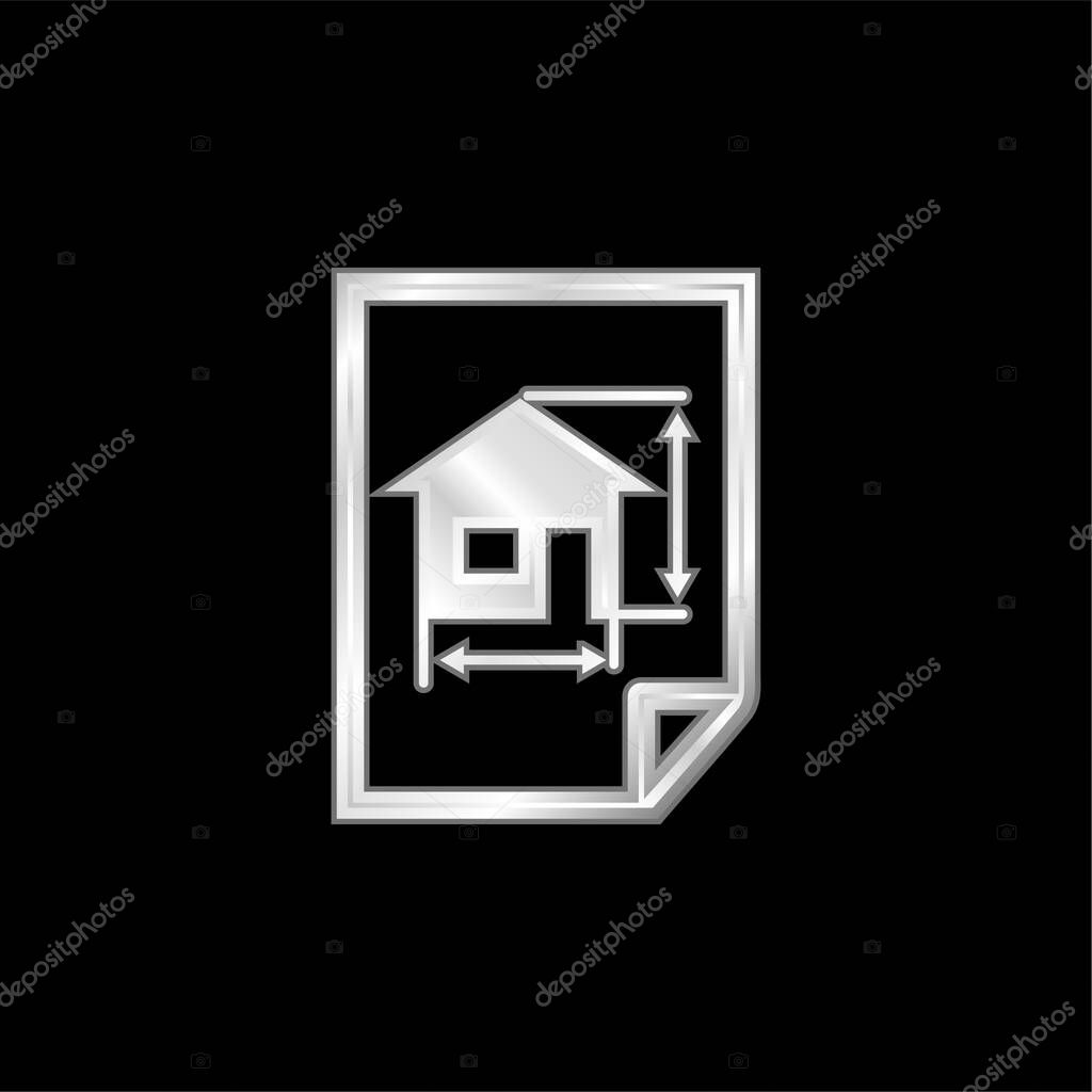 Architecture Draw Of A House On A Paper silver plated metallic icon