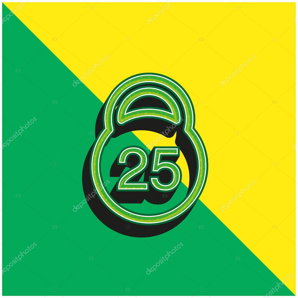 25 Kilos Weight Green and yellow modern 3d vector icon logo