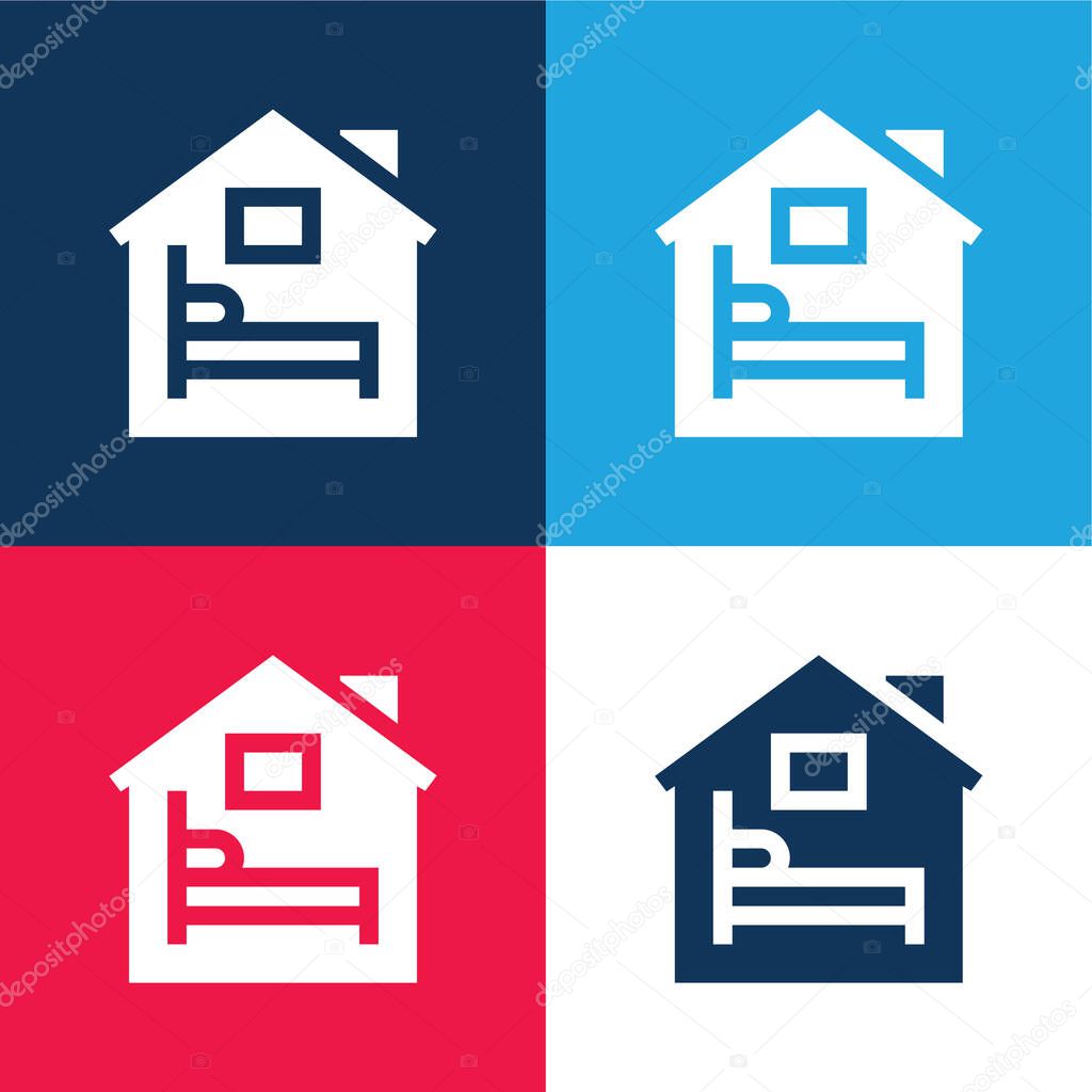 Accommodation blue and red four color minimal icon set