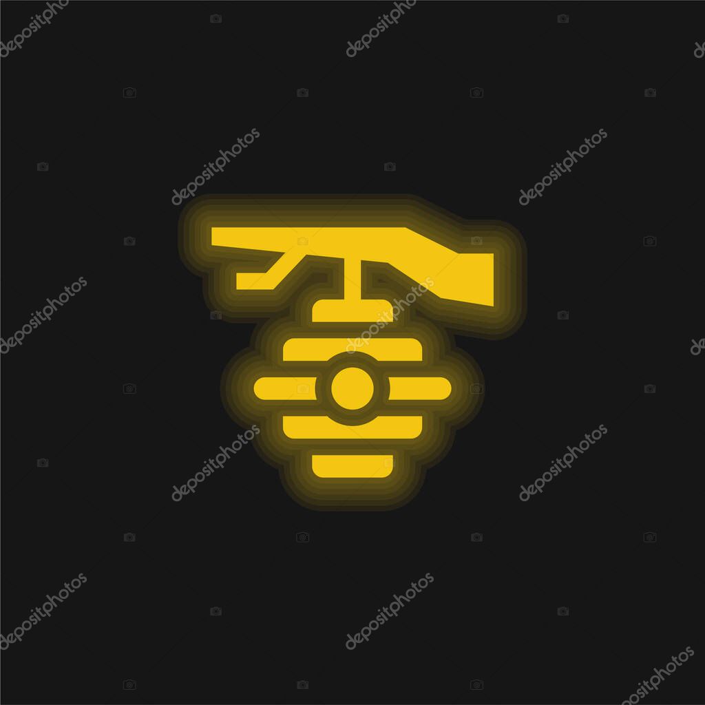 Beehive yellow glowing neon icon