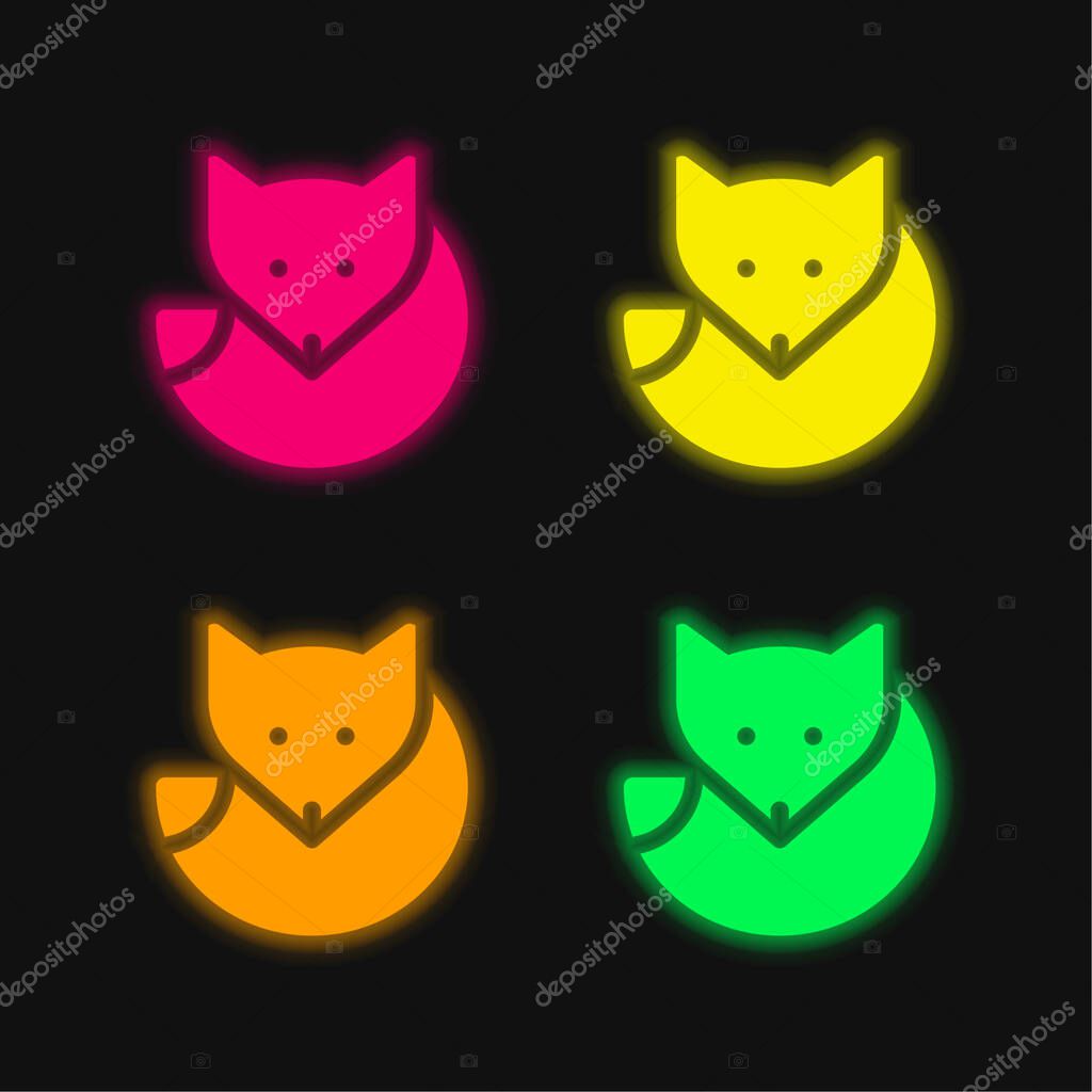 Arctic Fox four color glowing neon vector icon