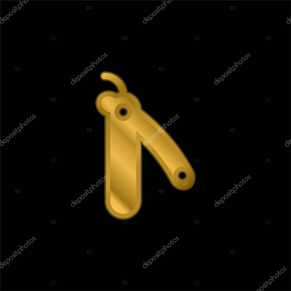 Barber Knife gold plated metalic icon or logo vector