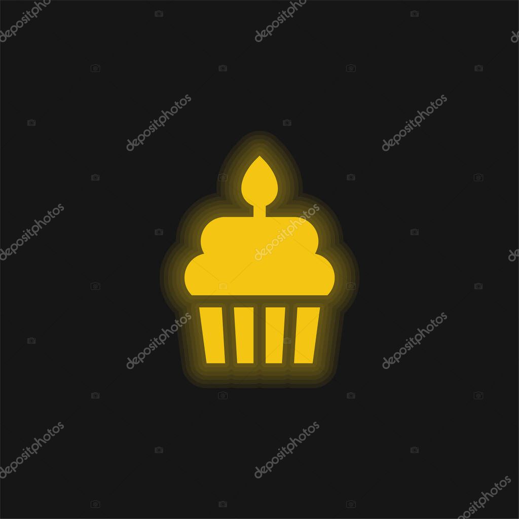 Birthday Cake yellow glowing neon icon