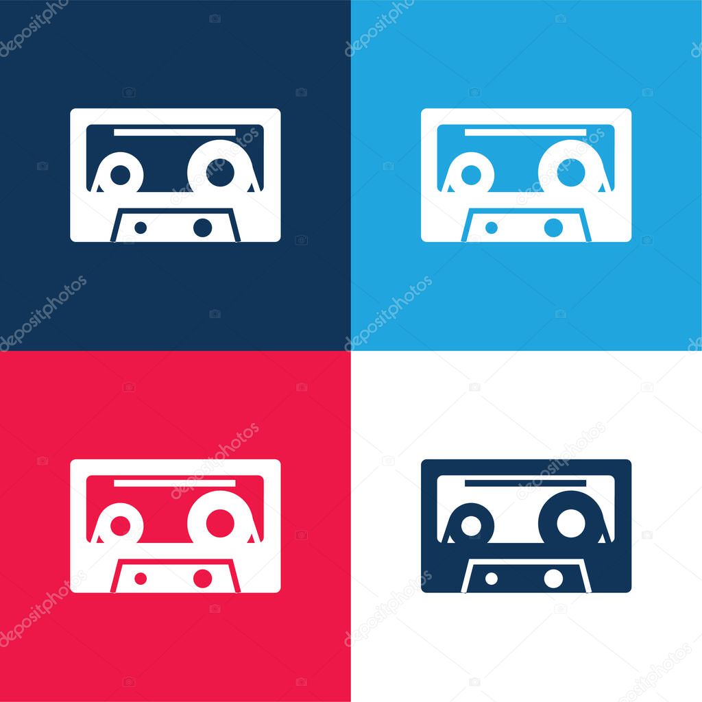 Audio Cassette blue and red four color minimal icon set