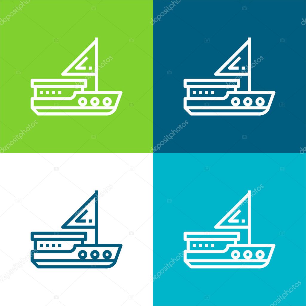 Boat Flat four color minimal icon set