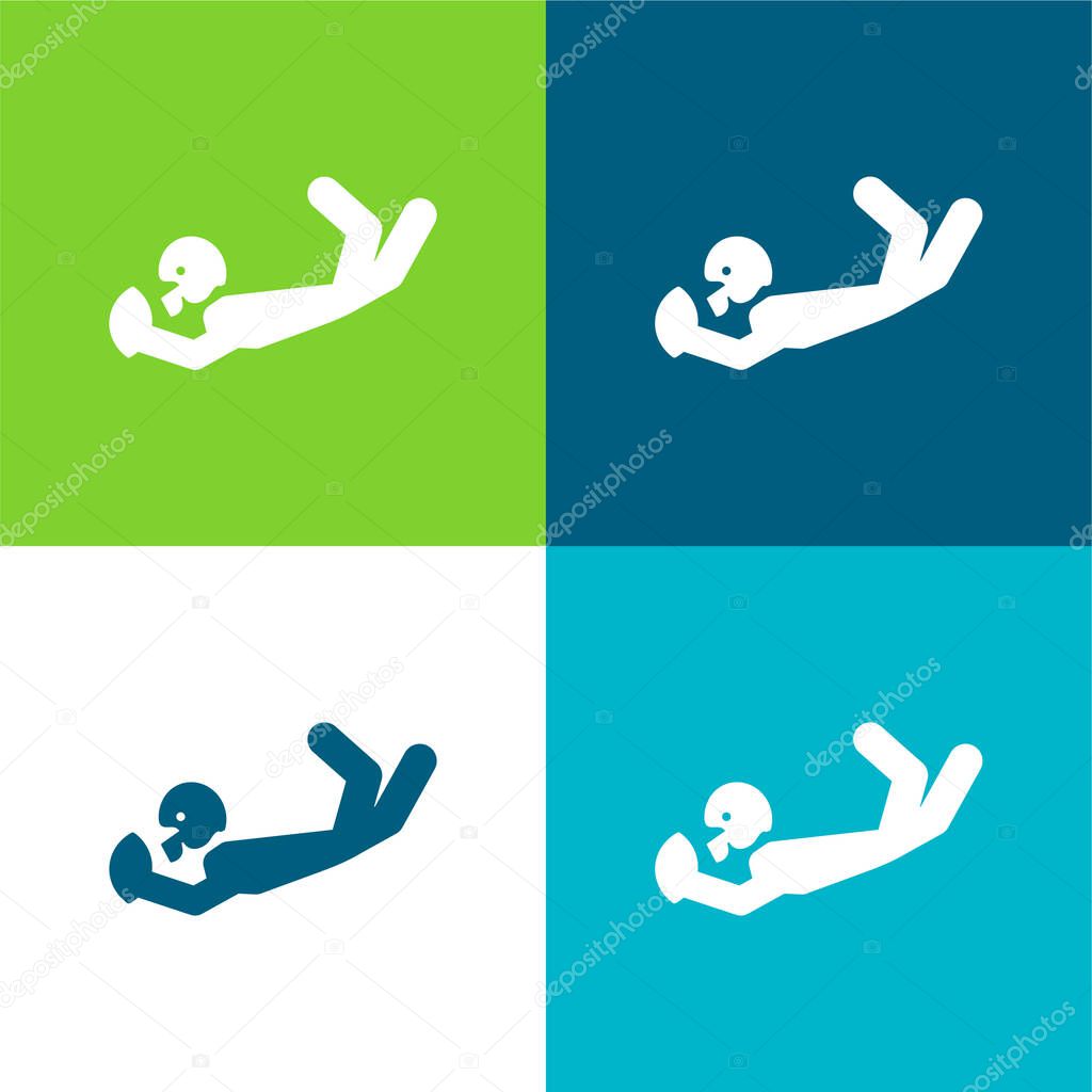 American Football Player Catching The Ball Flat four color minimal icon set