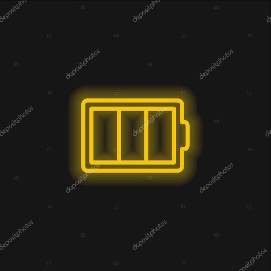 Battery Outline In A Circle yellow glowing neon icon