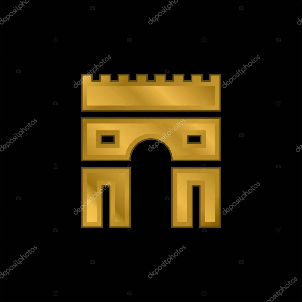 Arc De Triomphe gold plated metalic icon or logo vector