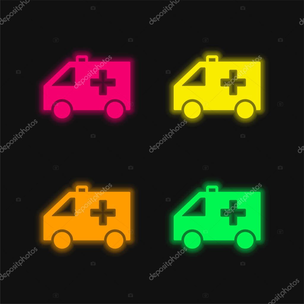 Ambulance four color glowing neon vector icon