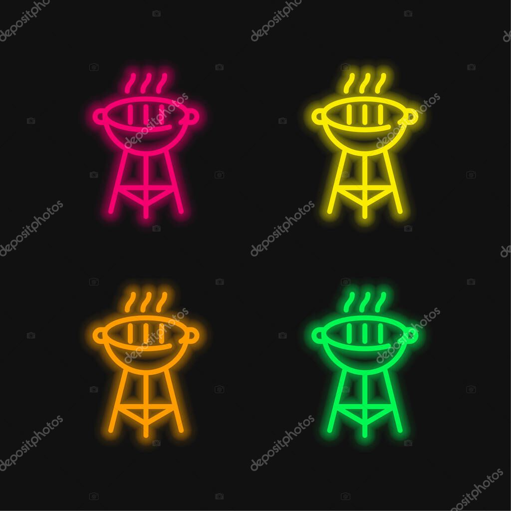 Barbecue Grill four color glowing neon vector icon