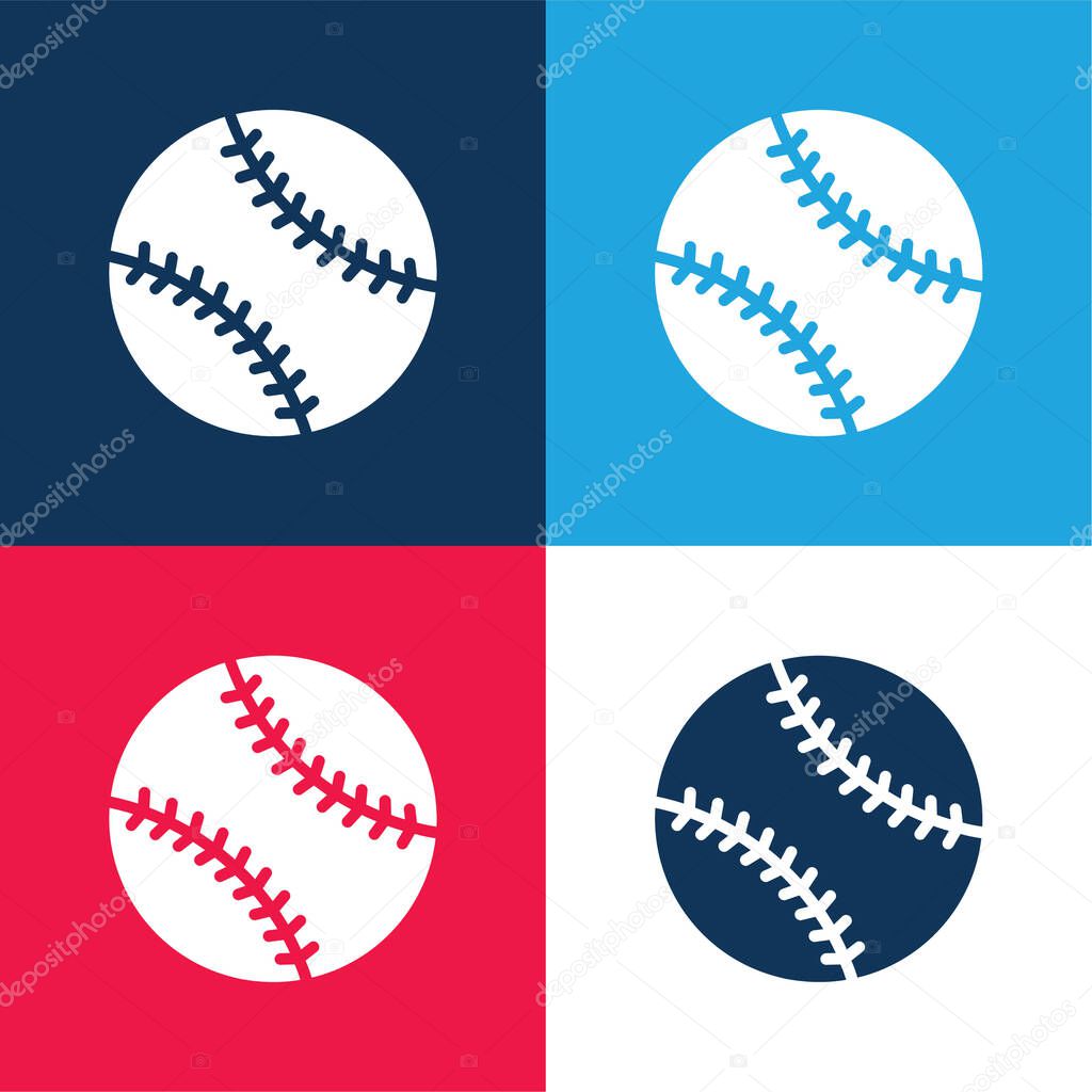 Baseball blue and red four color minimal icon set