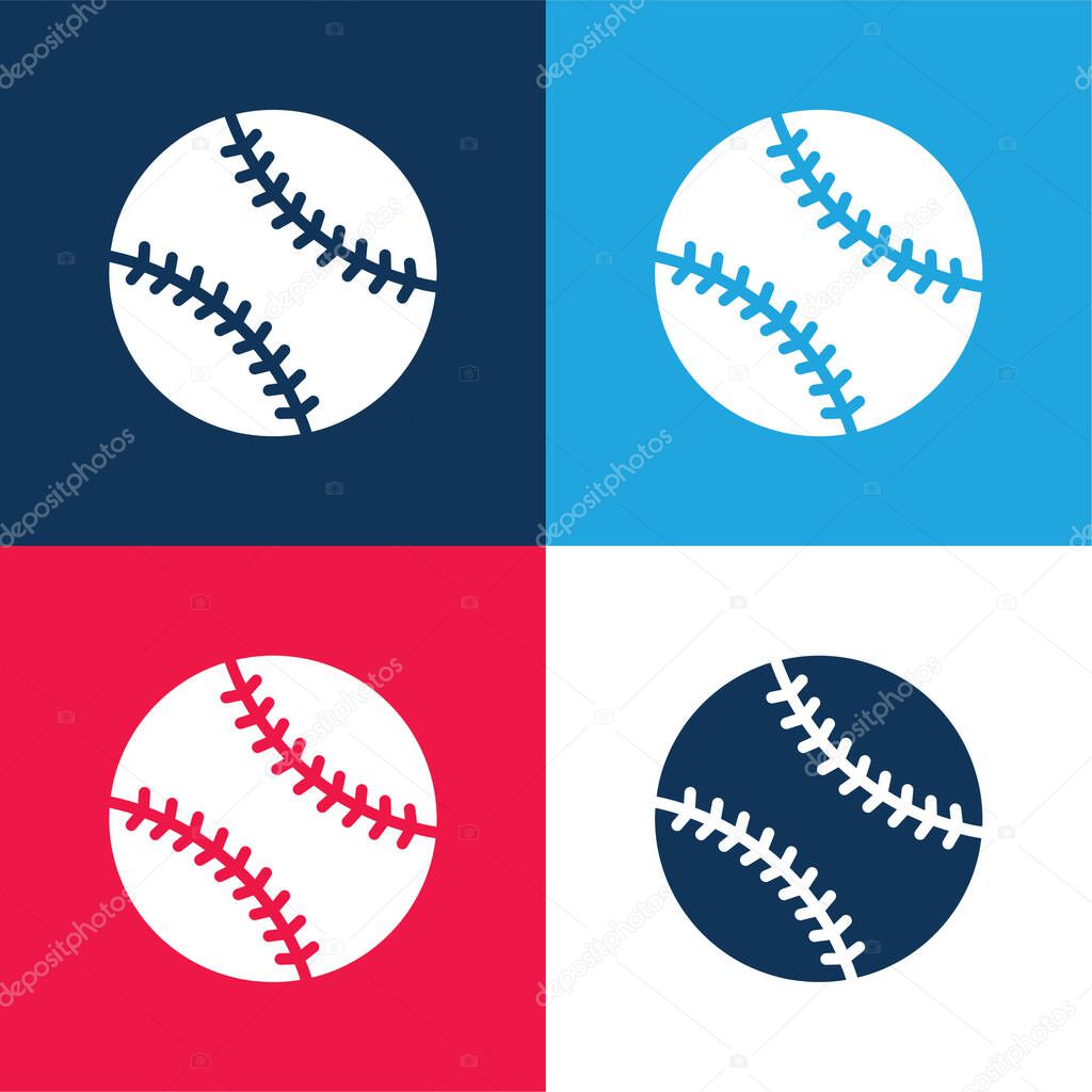 Baseball blue and red four color minimal icon set