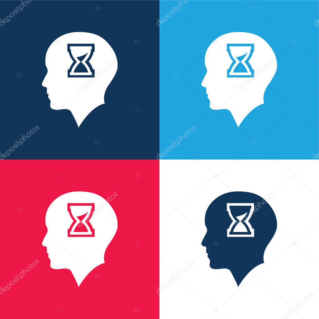 Bald Head With Hour Glass Inside blue and red four color minimal icon set