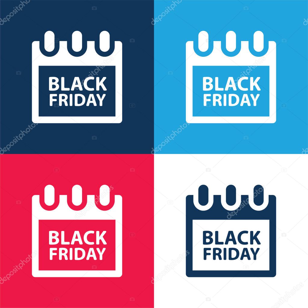 Black Friday blue and red four color minimal icon set