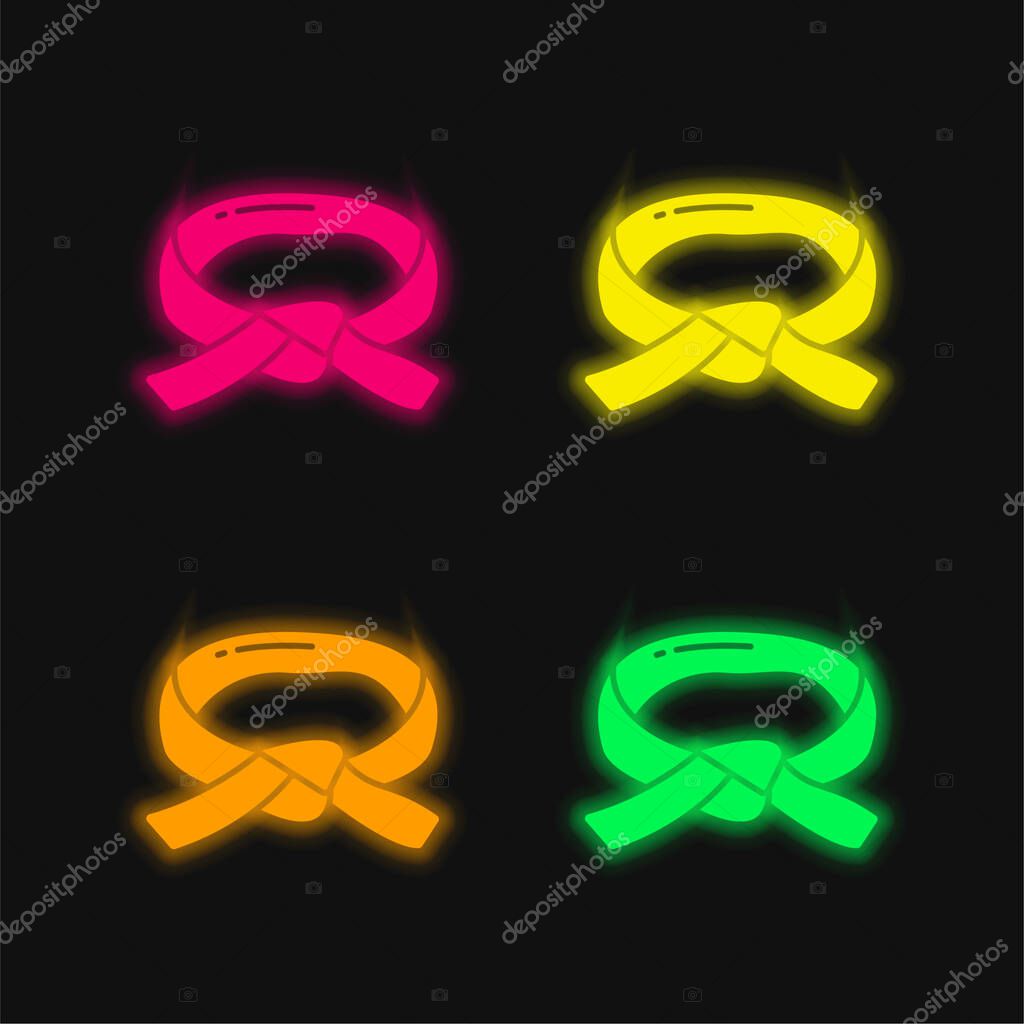 Black Belt four color glowing neon vector icon