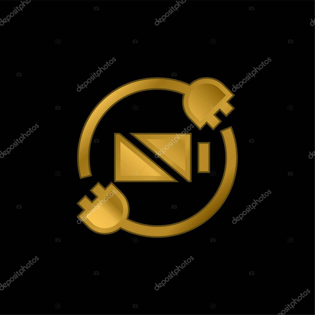 Battery Status gold plated metalic icon or logo vector