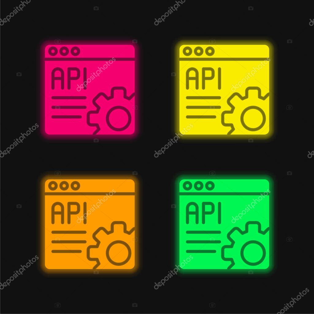 Api four color glowing neon vector icon