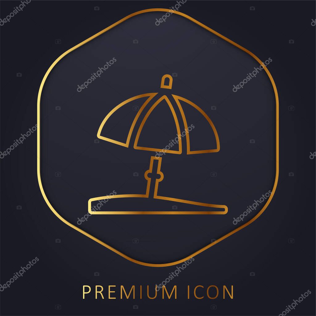 Beach Umbrella golden line premium logo or icon