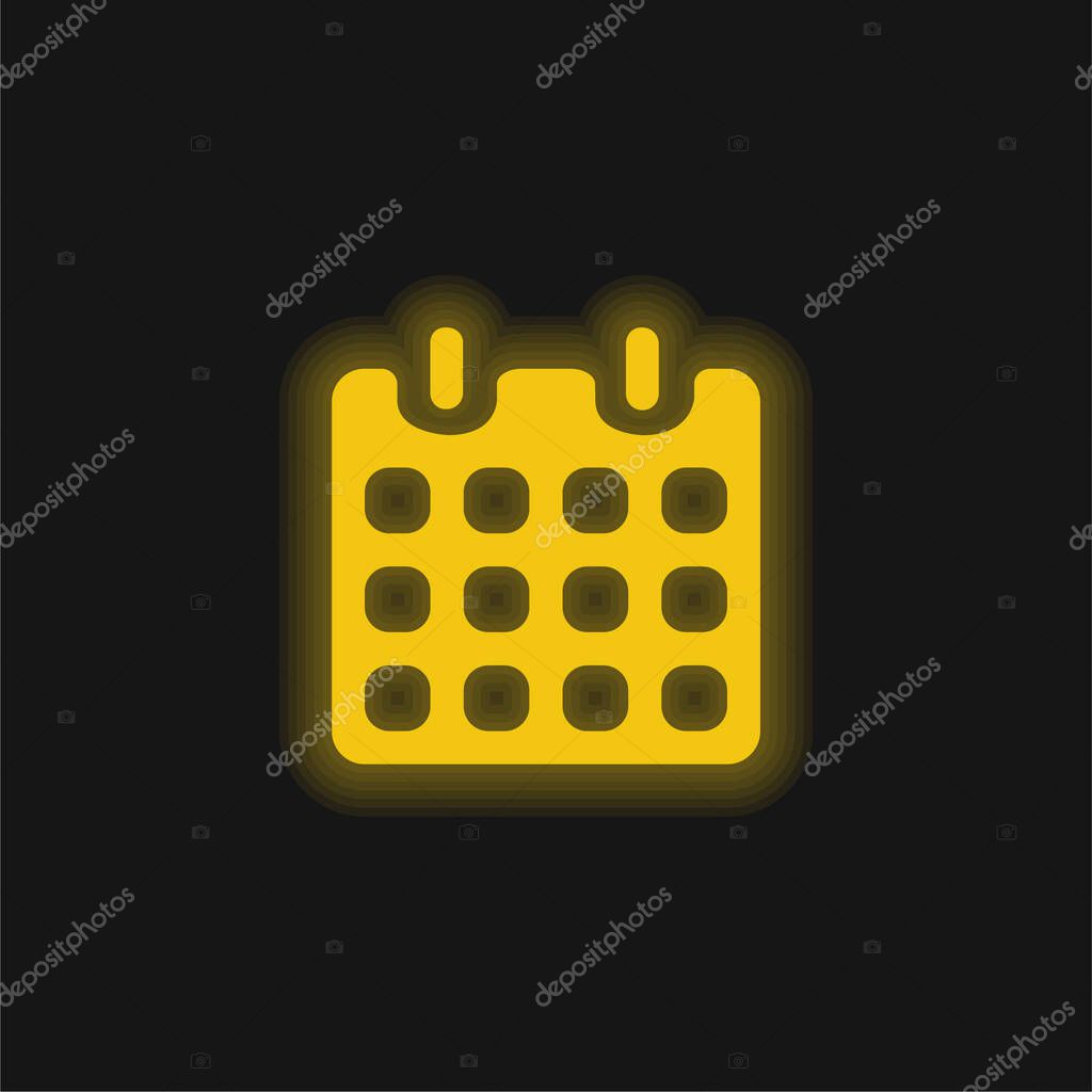 Black Paper Calendar With Spring yellow glowing neon icon