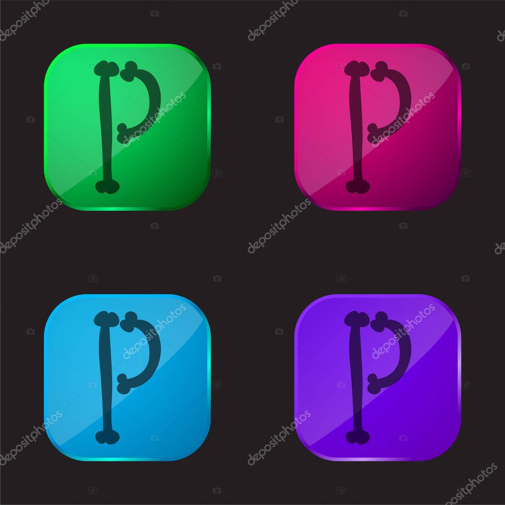 Bones Halloween Typography Filled Shape Of Letter P four color glass button icon
