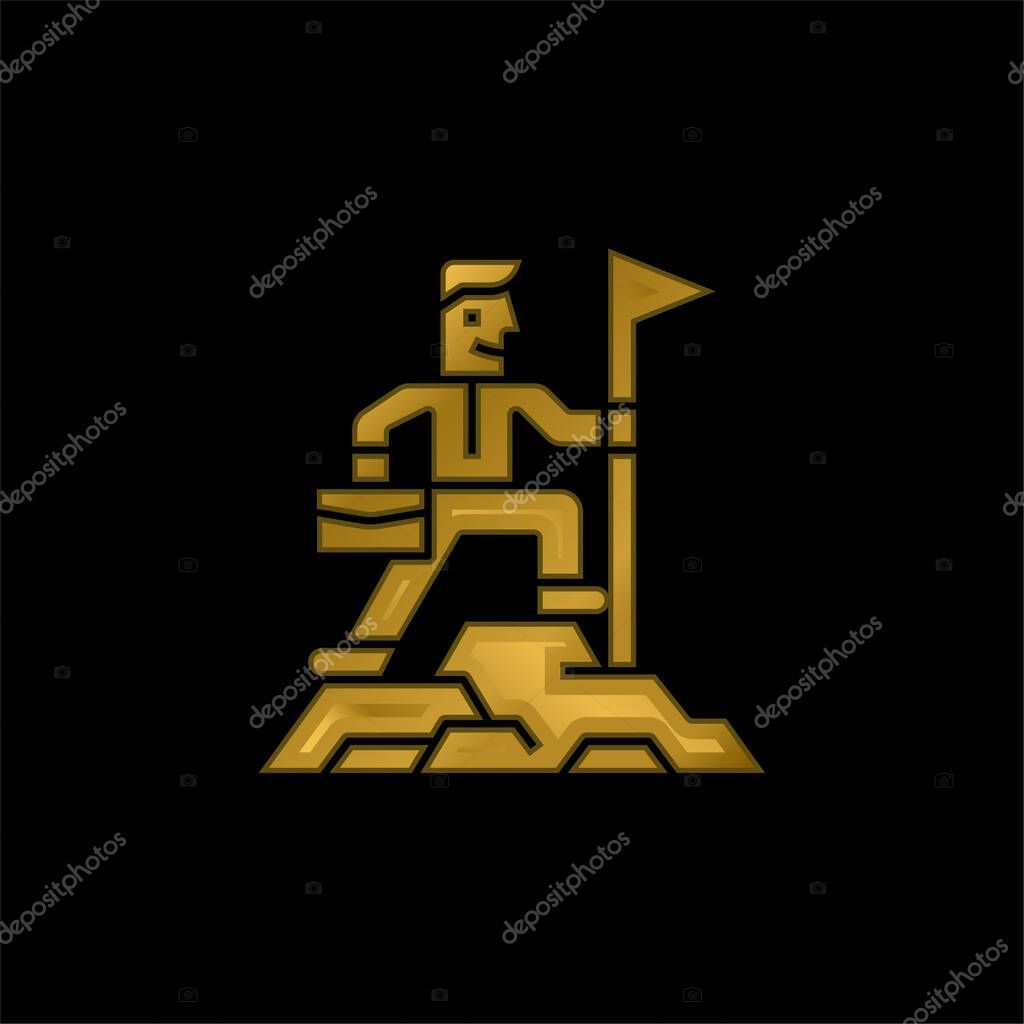 Achievement gold plated metalic icon or logo vector