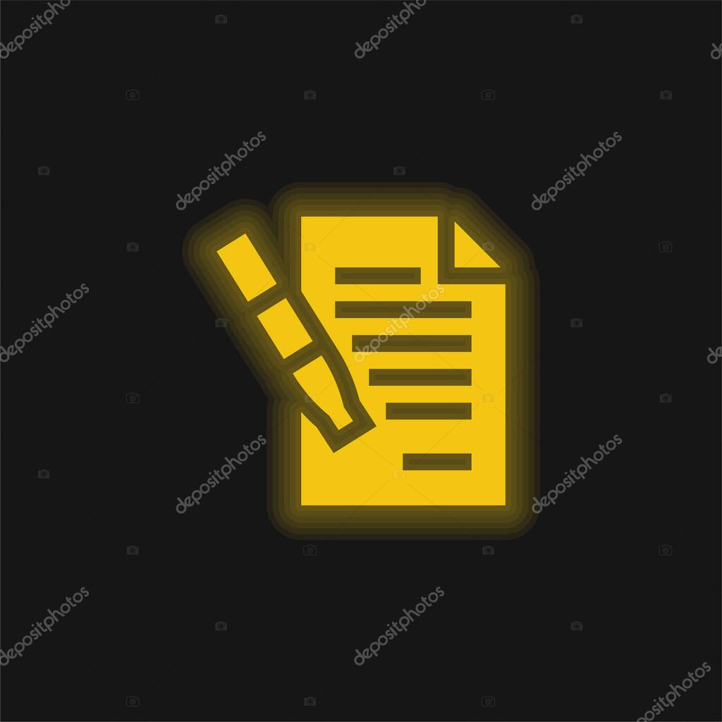 Agreement yellow glowing neon icon