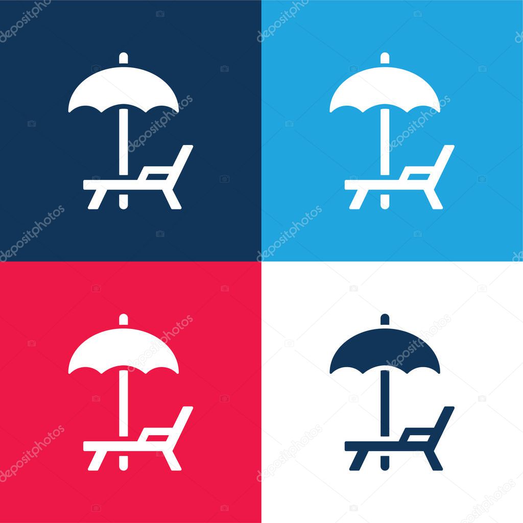 Beach Umbrella And Hammock blue and red four color minimal icon set