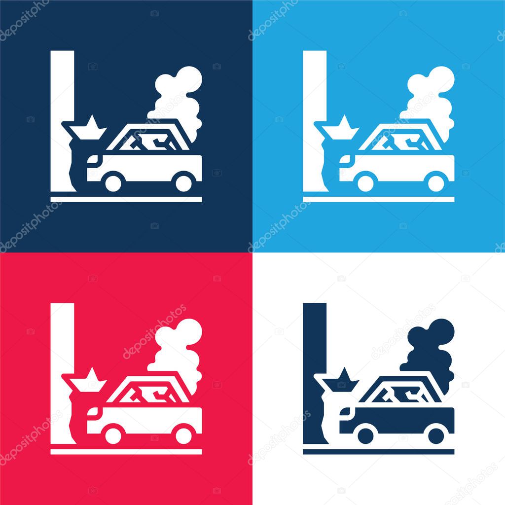 Accident blue and red four color minimal icon set