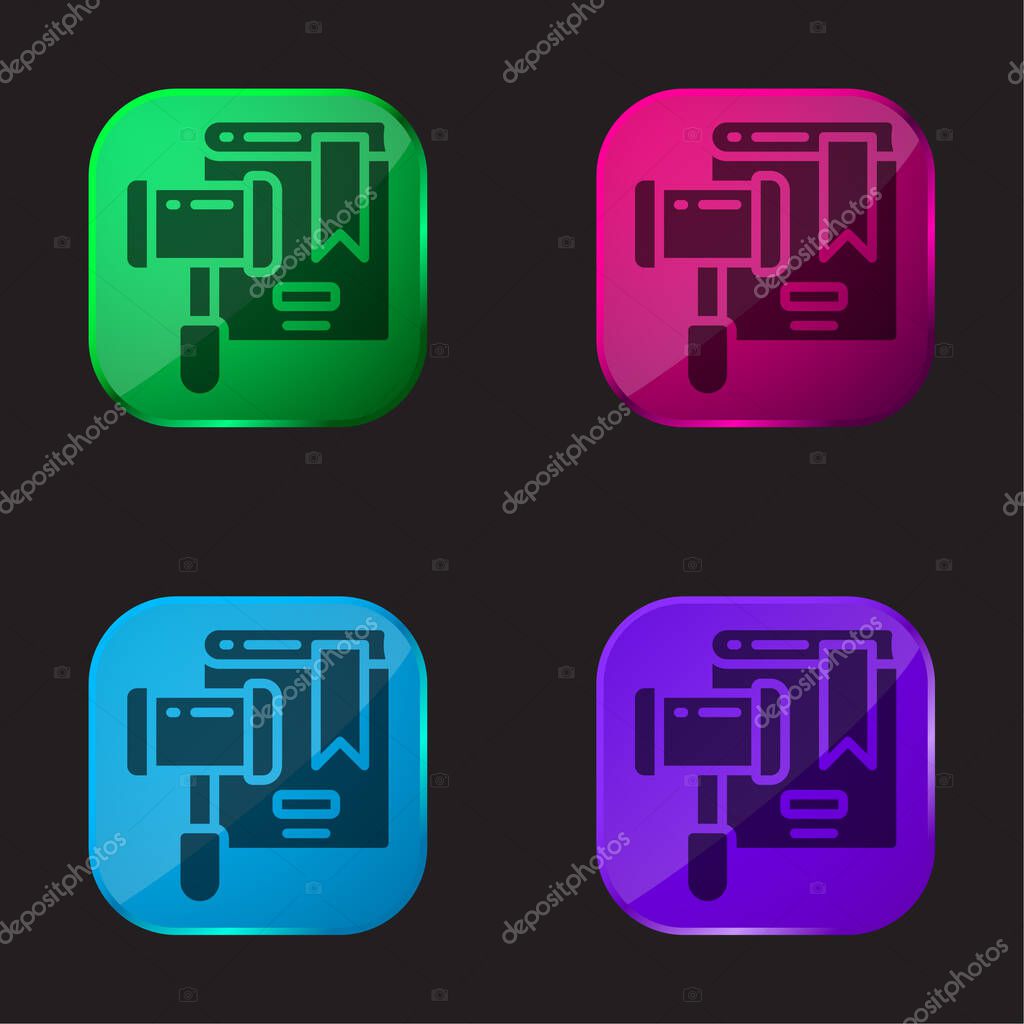 Auction four color glass button icon