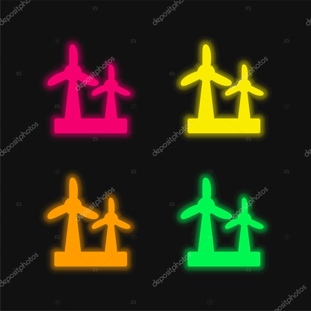 Air Turbine four color glowing neon vector icon