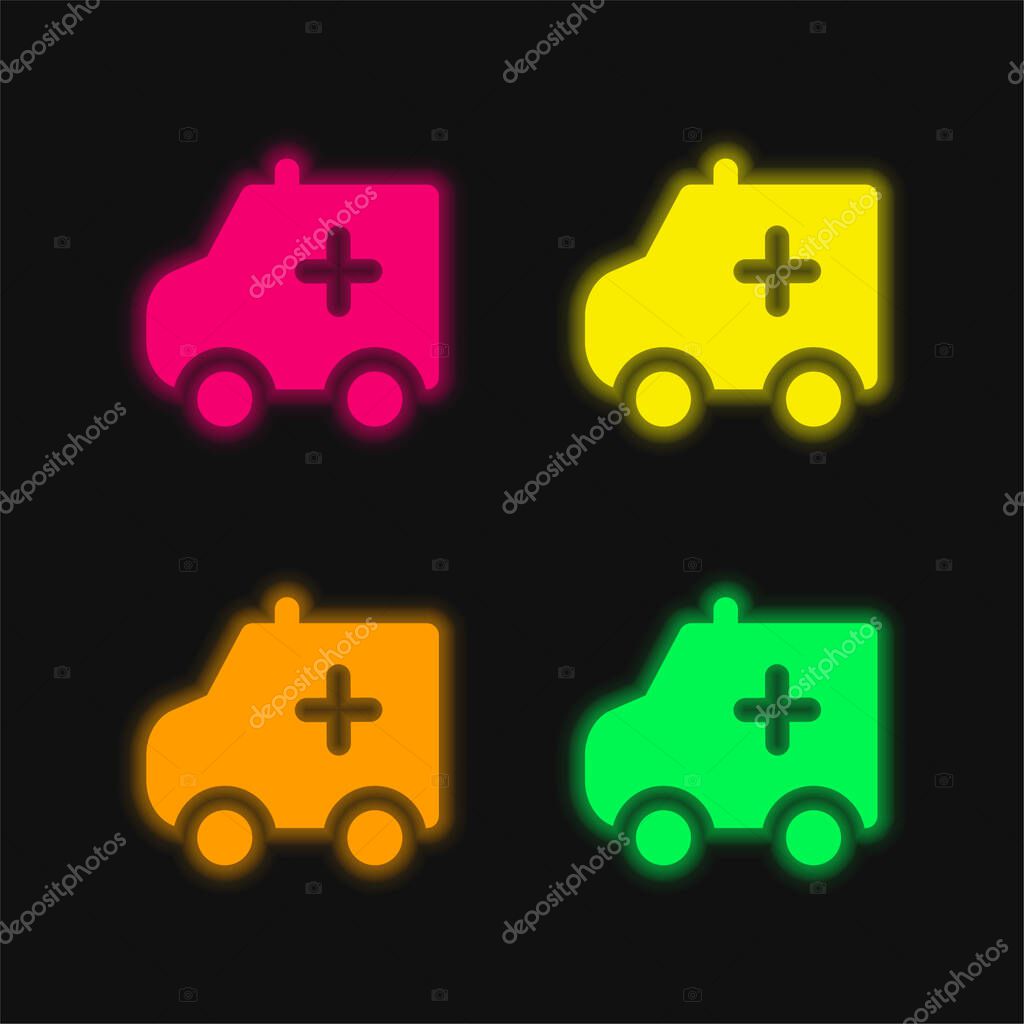 Ambulance four color glowing neon vector icon