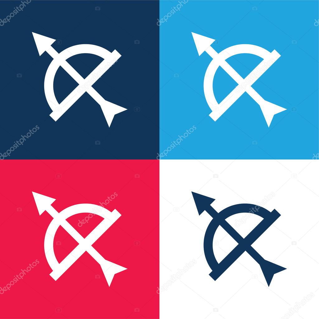 Arrow And Bow blue and red four color minimal icon set