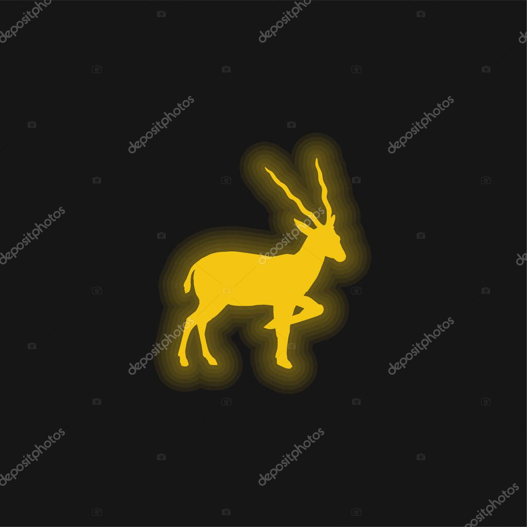 Antelope Silhouette From Side View yellow glowing neon icon