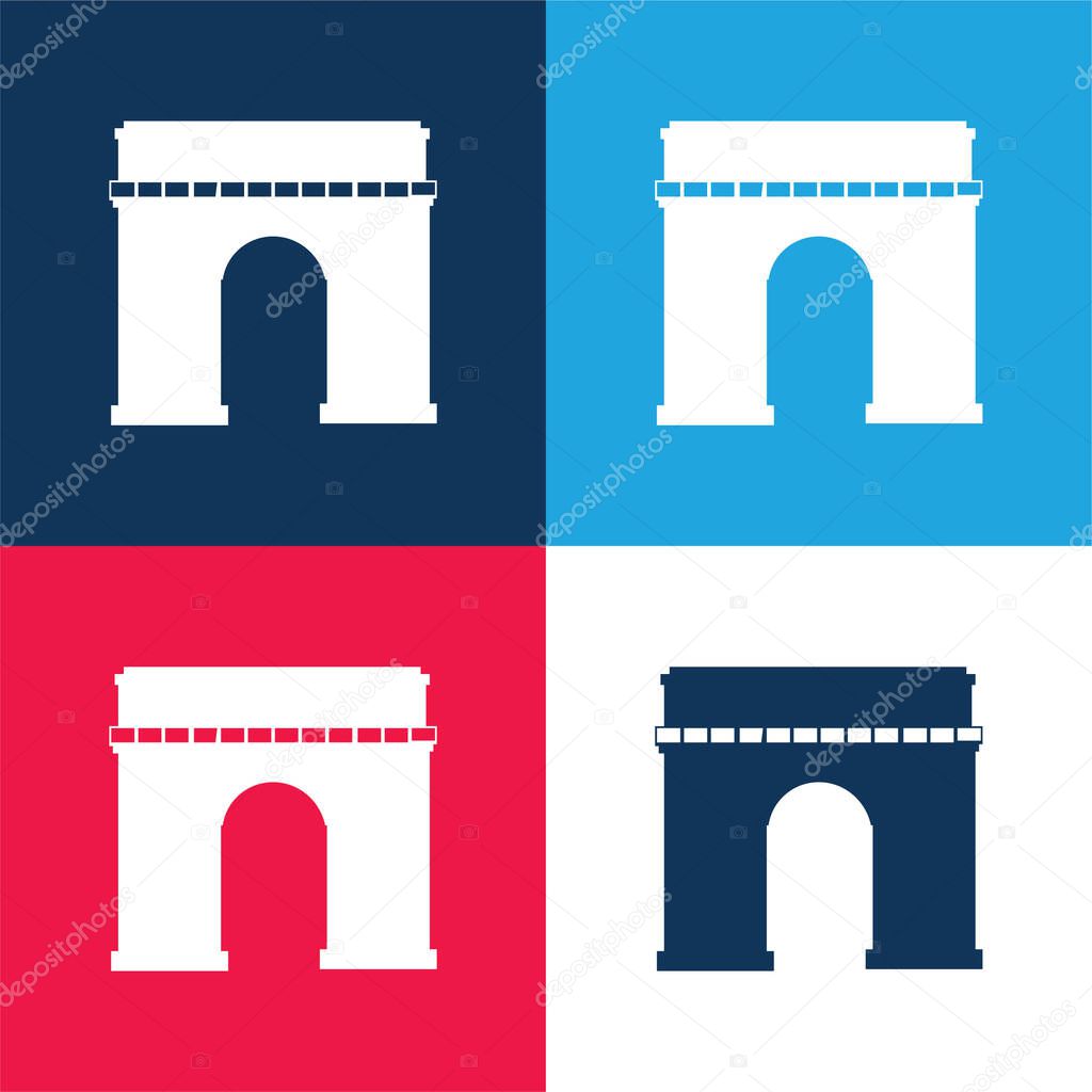 Arc De Triomphe blue and red four color minimal icon set