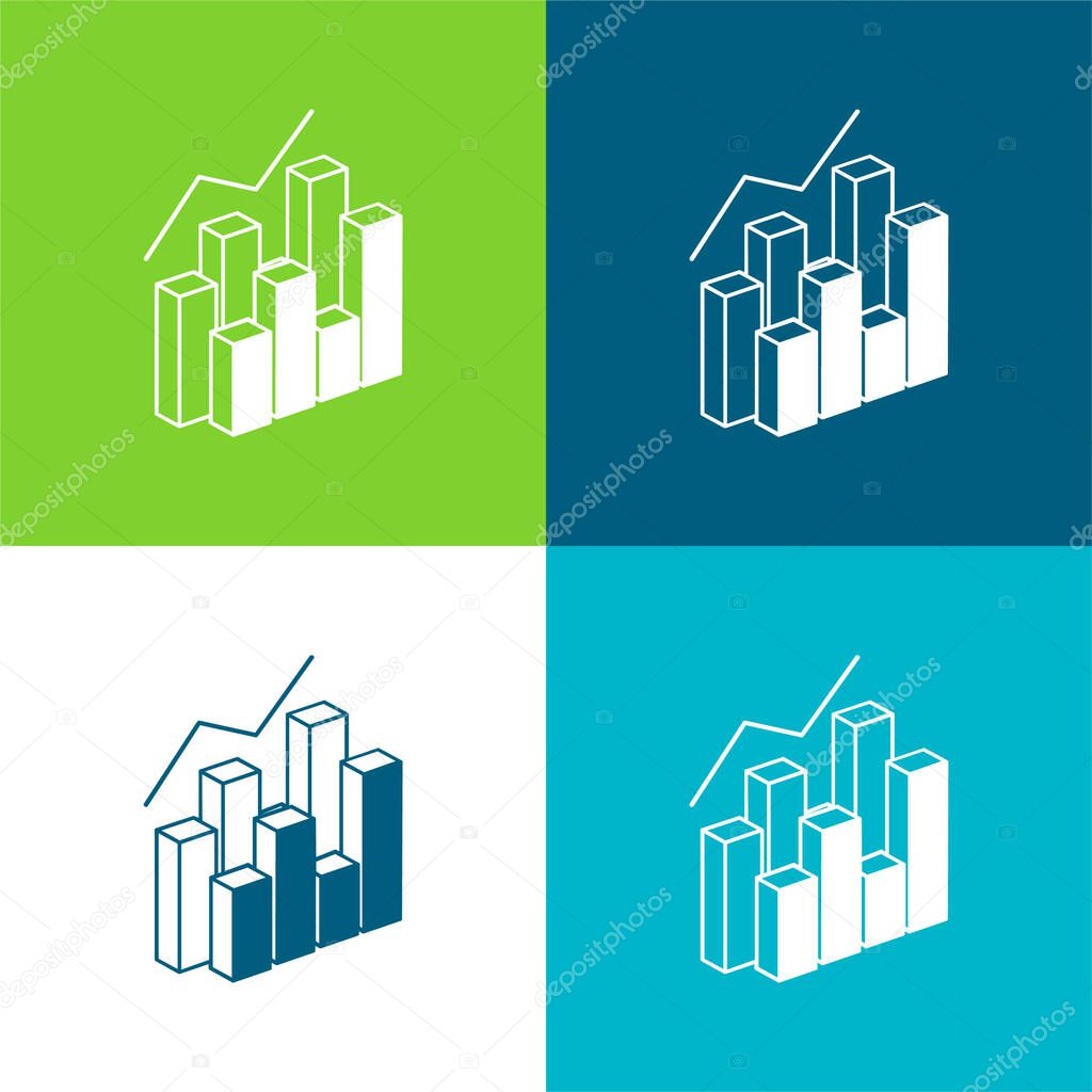 3d Data Analytics Dual Bars Graphic Flat four color minimal icon set