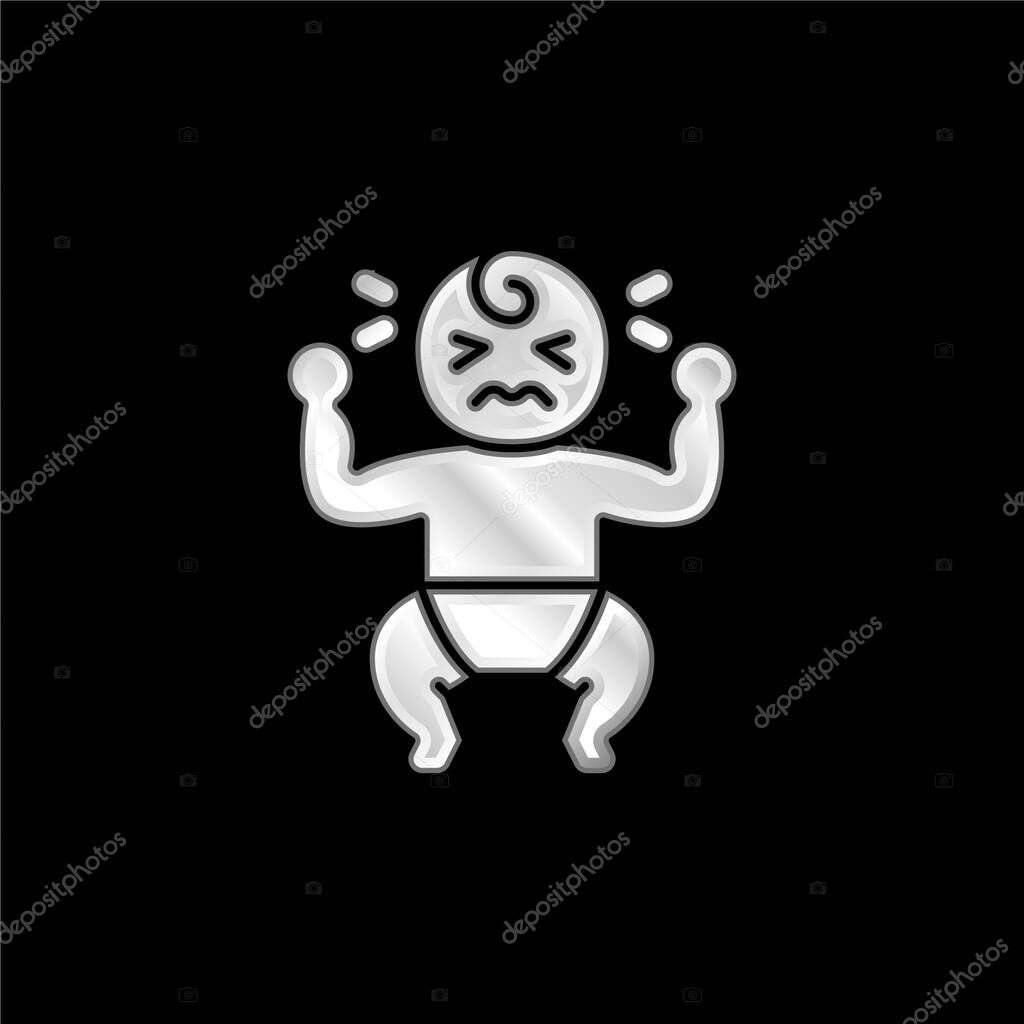 Baby Crying silver plated metallic icon