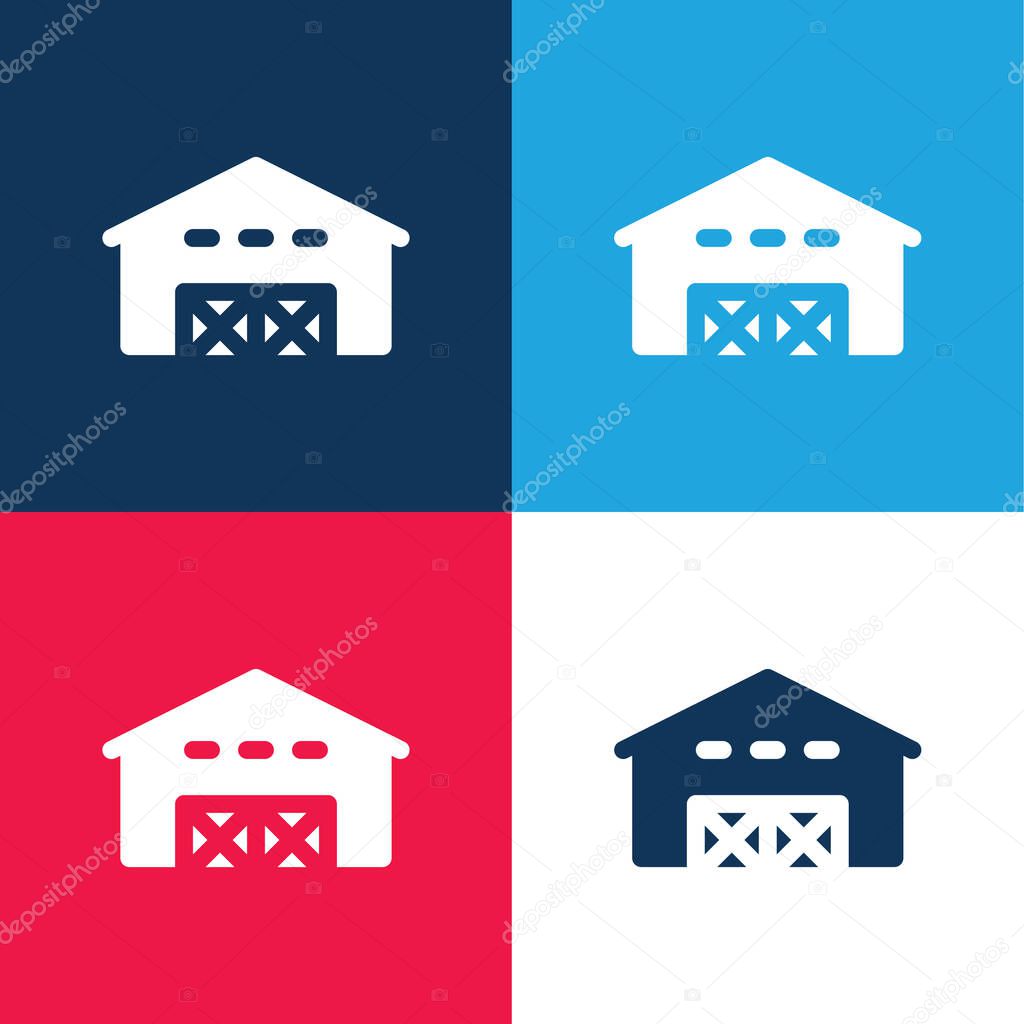 Barn blue and red four color minimal icon set