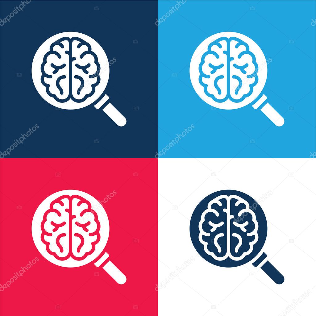 Brain blue and red four color minimal icon set