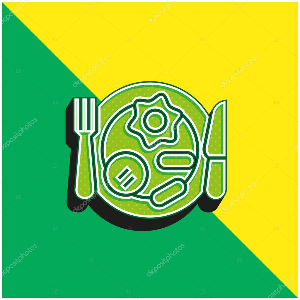 Breakfast Green and yellow modern 3d vector icon logo