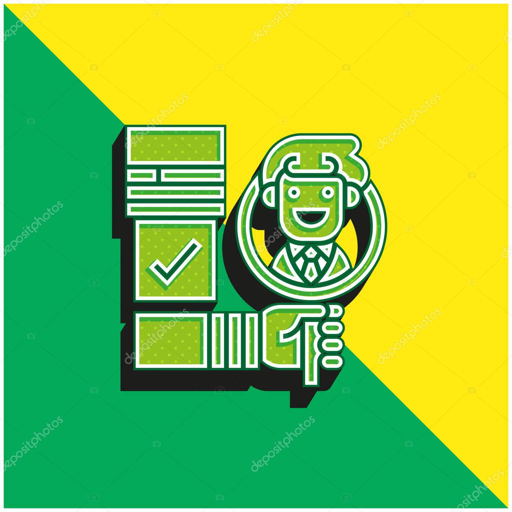 Background Check Green and yellow modern 3d vector icon logo
