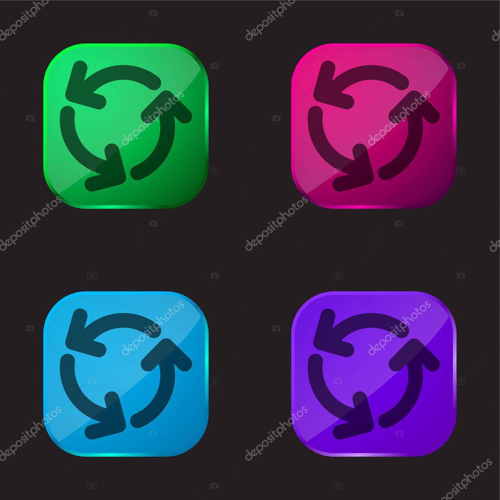 Arrows Circle Of Three Rotating In Counterclockwise Direction four color glass button icon